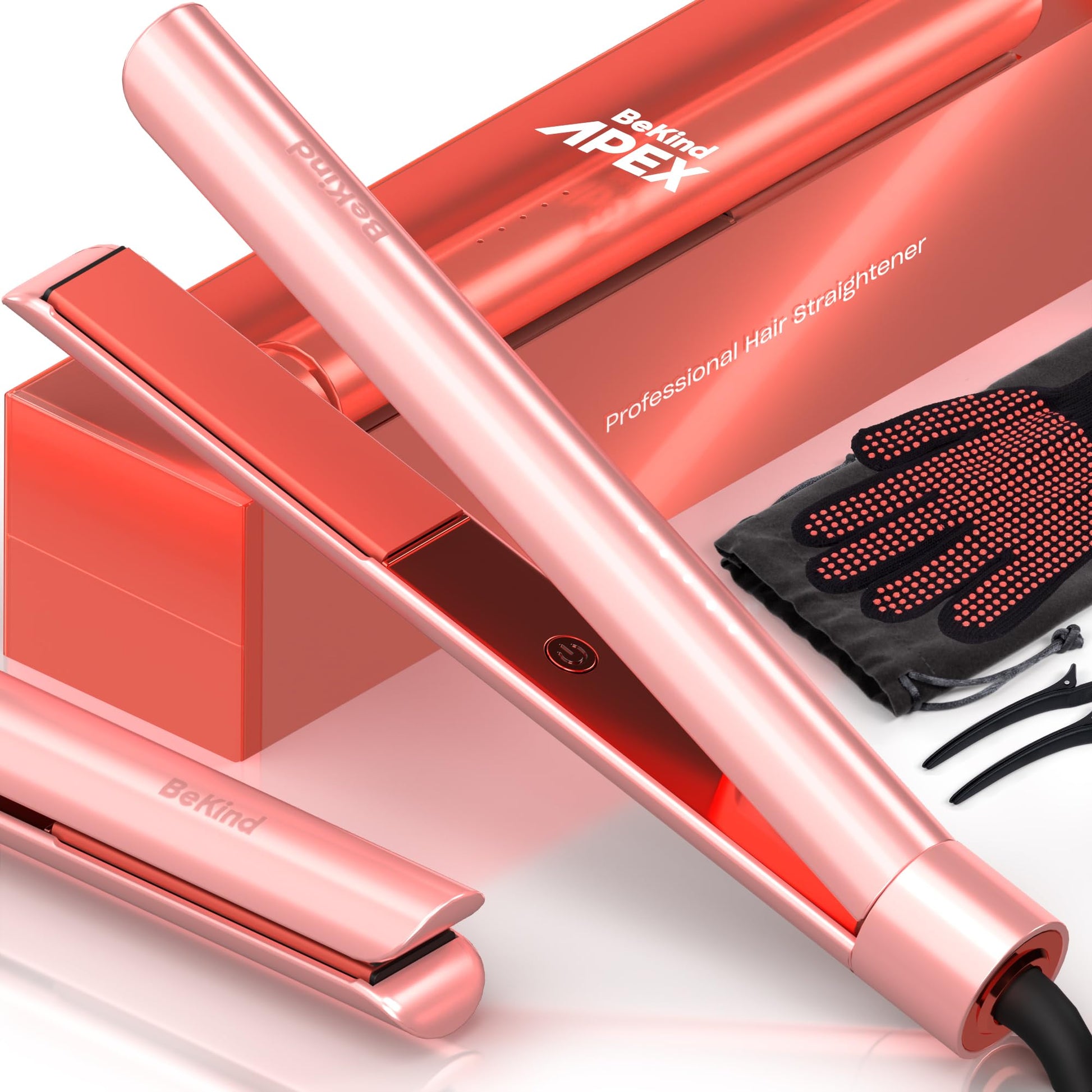 Bekind Apex 2-in-1 Hair Straightener Flat Iron | 1�?450°F and Curler for All Hairstyles UltraSmooth Tech 15s Fast Heating & Temp Memory 30-in-1 Gift Set Girls Women (Apex Peach)